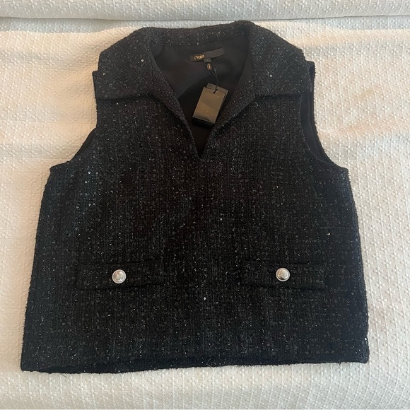 Maje Sequin Tweed Top- Size 1; New with Tags - Picture 1 of 8